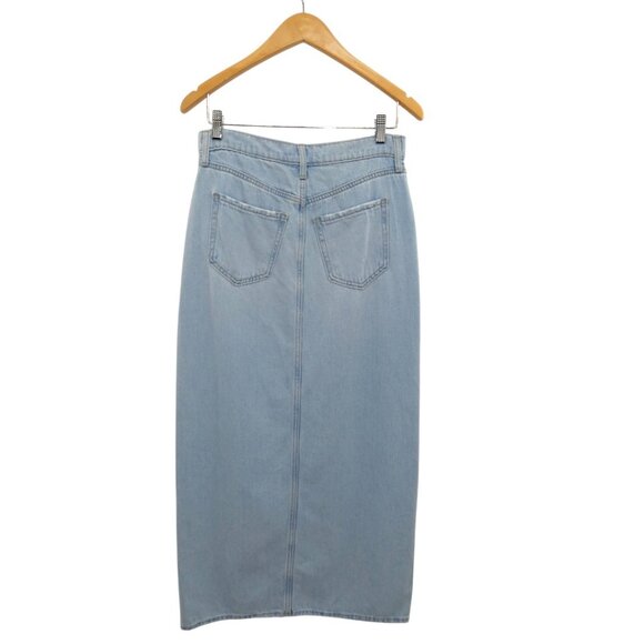 Old Navy Light Wash Denim Maxi Skirt 2 Front Slit Y2K Soft Utility Style - Picture 2 of 9